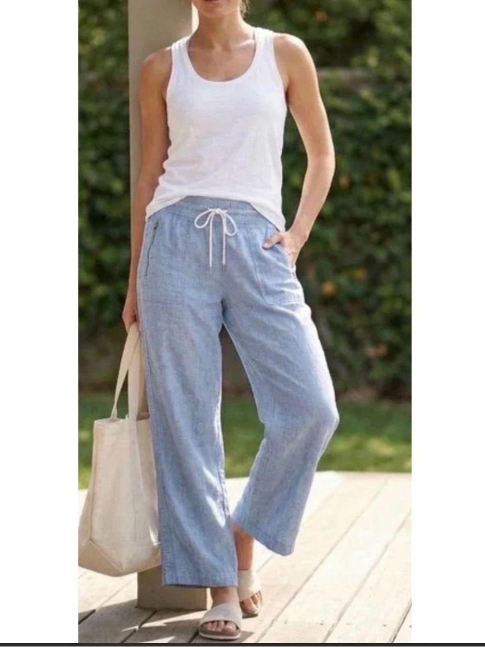 Athleta Cabo Linen Wide Leg Pants Womens Large